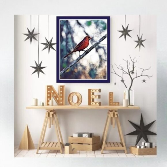 Cardinal on 11 x 14 metal with Float mount for hanging. - Picture 2 of 3